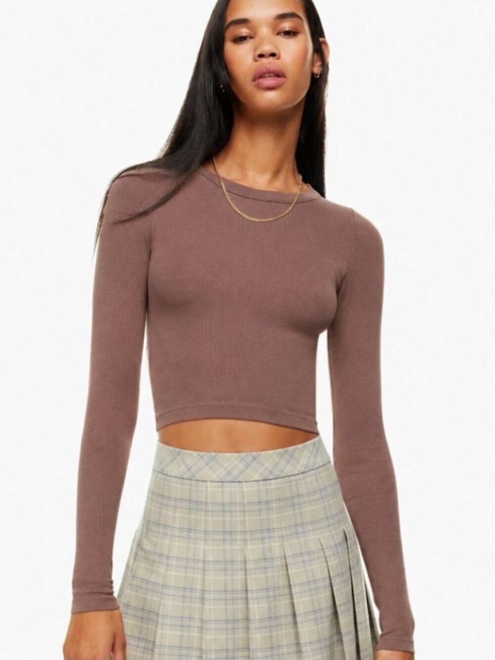 Aritzia Sunday Best Sinch Seamless Crew Longsleeve Crop Chocolate Sorbet Large